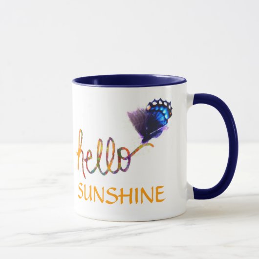 Mug bonjour soleil art texte et papillon (Droite)