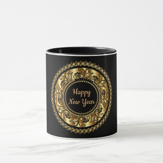 Mug Bonne année, élégant noir et or, (Centre)