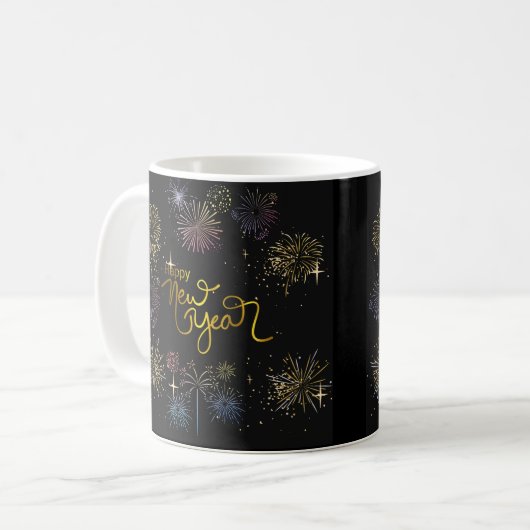 Mug Bonne année, feux d'artifice et arrière - plan noi (Devant gauche)