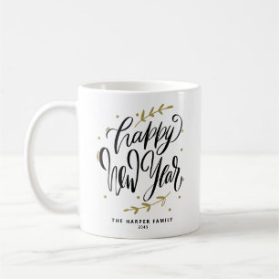 Mug Bonne année noire calligraphie moderne couronne