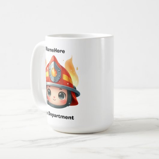 Mug Bonne mascotte de pompier avec flammes (Devant gauche)