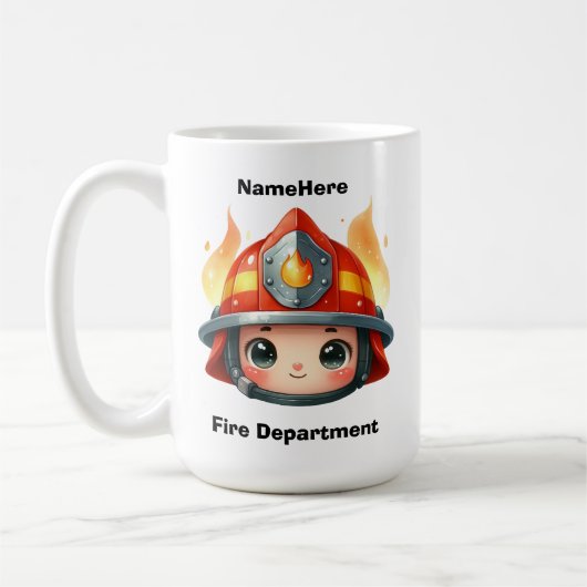 Mug Bonne mascotte de pompier avec flammes (Gauche)