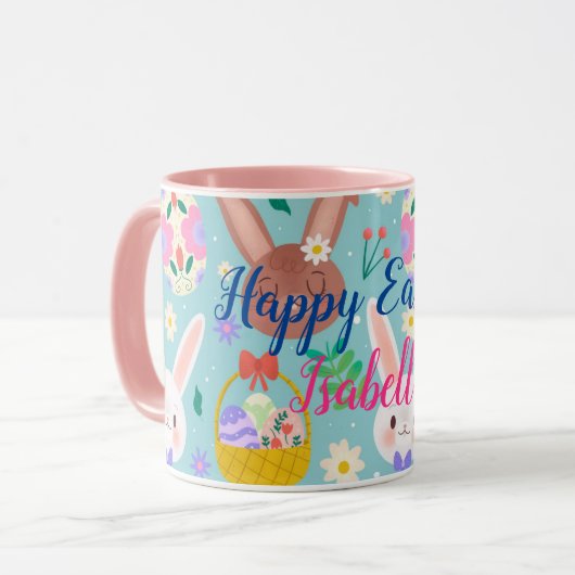 Mug Bonne Personnaliser Pâques de mignons lapins (Devant gauche)