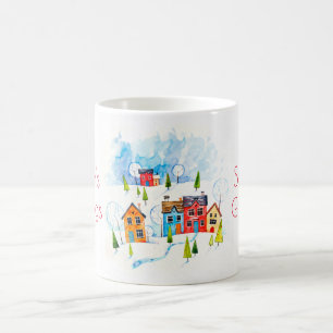 Mug Bonnes Fêtes aquarelle canton enneigé