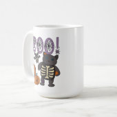 Mug Boo ! Patchwork squelette chat et chaume Halloween (Devant gauche)