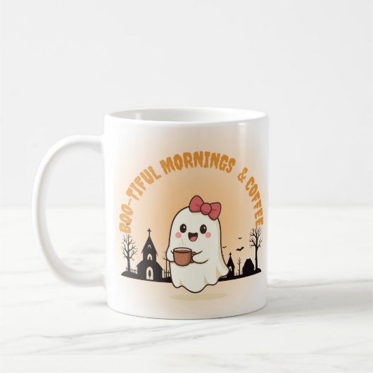 Mug Boo-tiful Mornings & Coffee" Cute Ghost Halloween  (Gauche)