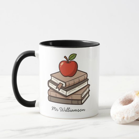 Mug Bookstack and Apple Personalized Teacher (Avec donut)