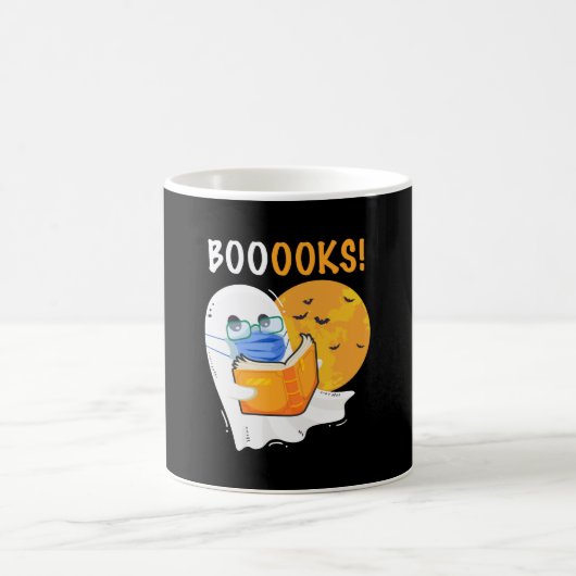 Mug Boooks Halloween Ghost reading books and wearing (Centre)