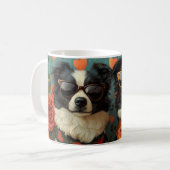 Mug Border Collie avec des roses pour la Saint-Valenti (Devant gauche)