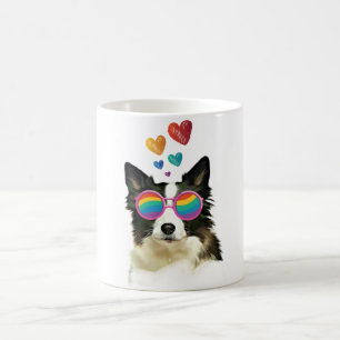 Mug Border Collie Chien avec coeurs Saint-Valentin