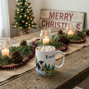 Mug Border Collie dans la forêt enneigée d'hiver arbre