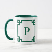 Mug Bordure à clé grecque verte chasseur Monogramme (Gauche)