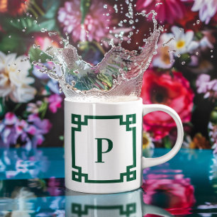 Mug Bordure à clé grecque verte chasseur Monogramme