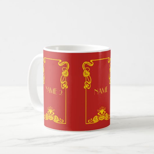 Mug Bordure Art Nouveau rouge et or (Devant gauche)