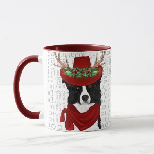 Mug Bordure Collie Amoureux des chiens Noël Fêtes (Gauche)