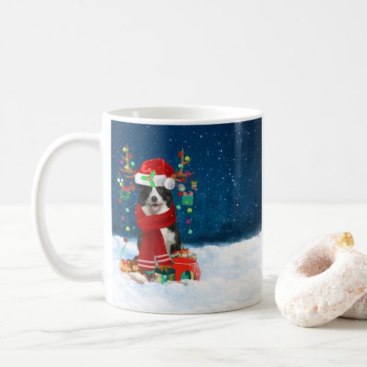 Mug Bordure Collie chien avec cadeaux de Noël (Avec donut)