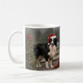 Mug Bordure Collie Chien dans neige Noël (Gauche)