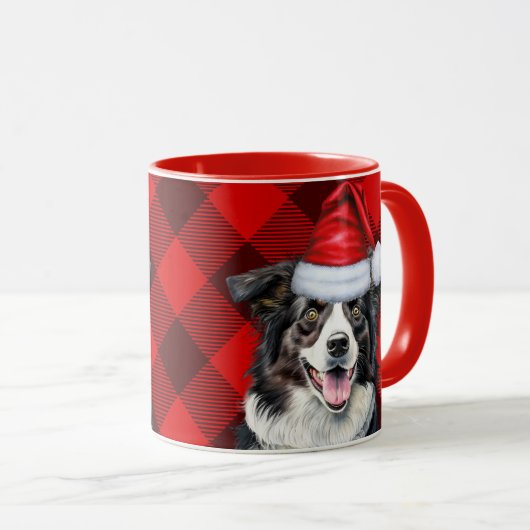 Mug Bordure Collie Chien Red Buffalo Plaid Noël (Devant droit)