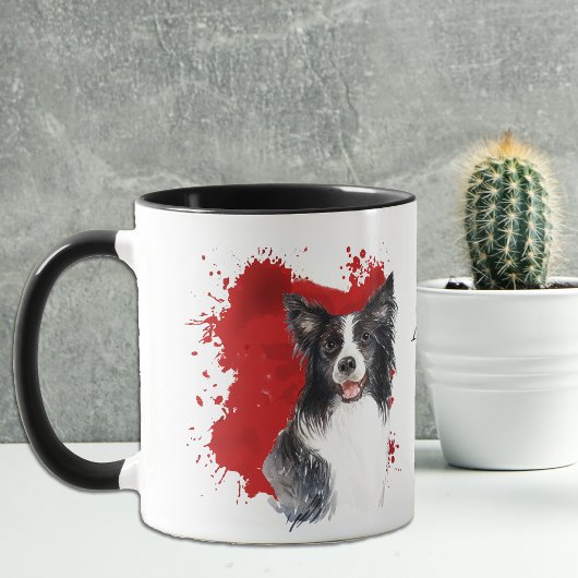 Mug Bordure Collie Chien Rouge Arrière - plan Abstrait