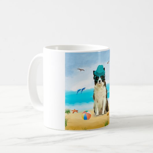 Mug Bordure Collie Dog sur la plage (Devant gauche)