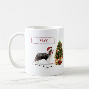 Mug Bordure Collie Funny Chien de Noël avec arbre