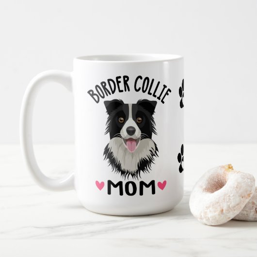 Mug Bordure Collie Maman Cadeau Noir Blanc Chien Chien (Avec donut)
