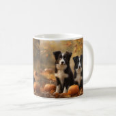 Mug Bordure Collie Puppy Automne Citrouille de plaisir (Devant droit)
