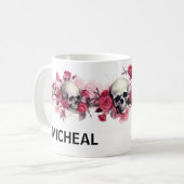 Mug Bordure crâne florale Nom personnalisé (Devant gauche)