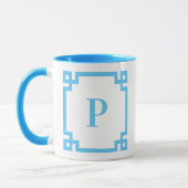Mug Bordure de clé grecque bleu ciel clair Monogramme (Gauche)