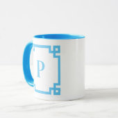 Mug Bordure de clé grecque bleu ciel clair Monogramme (Devant gauche)