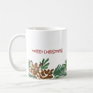 Mug Bordure de cônes de pin aquarelle Joyeux Noël