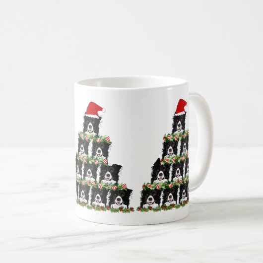 Mug Bordure de Noël Collie Arbre de Noël (Devant droit)