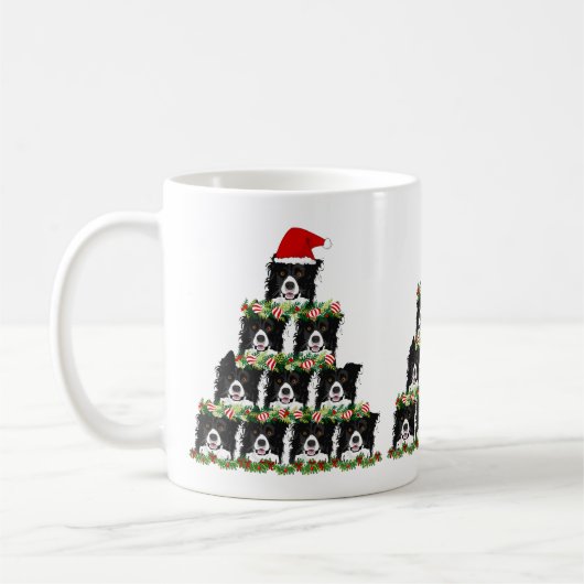 Mug Bordure de Noël Collie Arbre de Noël (Gauche)