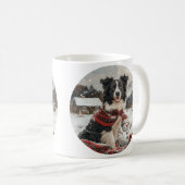 Mug Bordure de Noël Collie Chien Snowman (Devant droit)