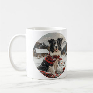 Mug Bordure de Noël Collie Chien Snowman