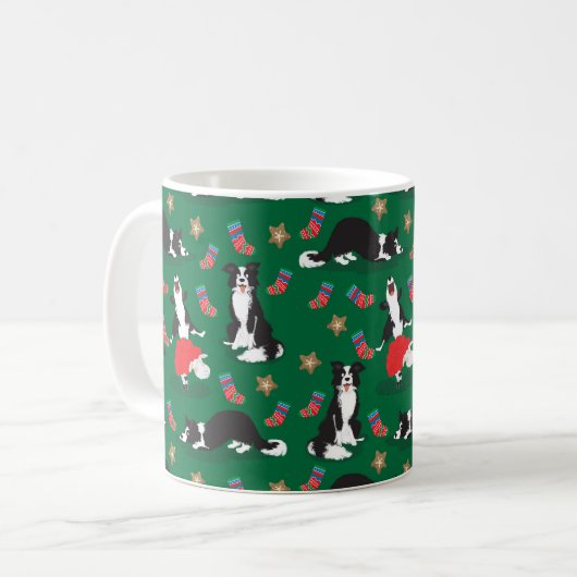 Mug Bordure de Noël Collie verte (Devant gauche)
