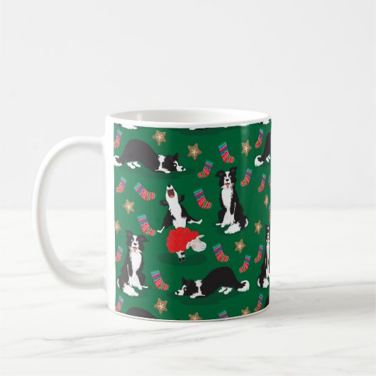 Mug Bordure de Noël Collie verte (Gauche)