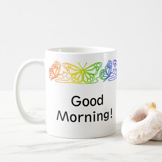 Mug Bordure des papillons arc-en-ciel Musique personna (Avec donut)