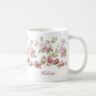 Mug Bordure élégante Vintage rose rose personnalisé
