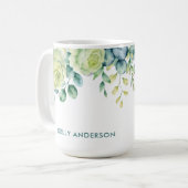 Mug Bordure florale à l'aquarelle d'eucalyptus avec de (Devant gauche)