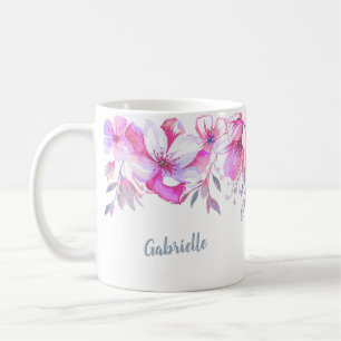 Mug Bordure florale aquarelle rose personnalisée avec