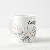 Mug Bordure florale blanche et grise (Devant gauche)