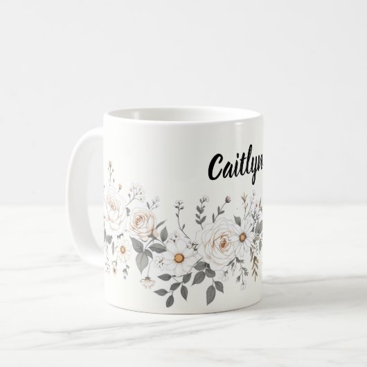 Mug Bordure florale blanche et grise (Devant gauche)