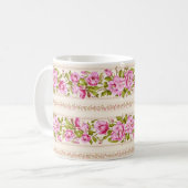 Mug Bordure florale rose avec minuscules fleurs roses (Devant gauche)