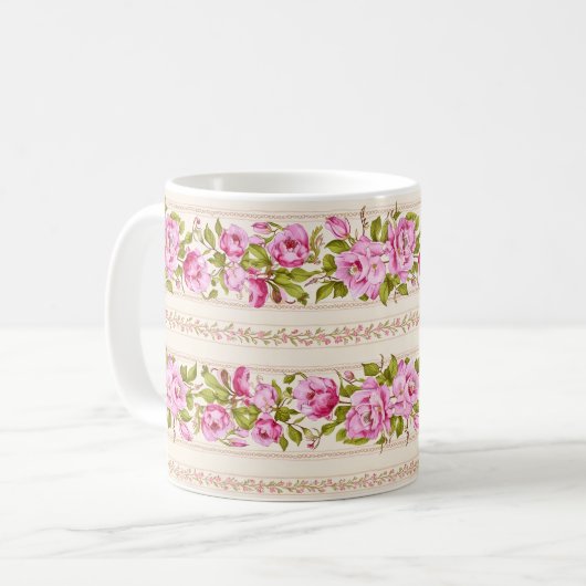 Mug Bordure florale rose avec minuscules fleurs roses (Devant gauche)