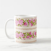 Mug Bordure florale rose avec minuscules fleurs roses (Gauche)