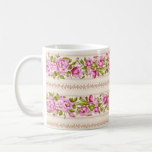 Mug Bordure florale rose avec minuscules fleurs roses (Gauche)