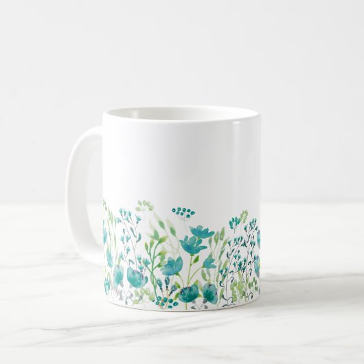 Mug Bordure florale turquoise délicate (Devant gauche)