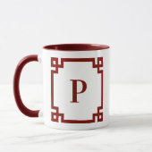 Mug Bordure Monogramme Clé Grecque Rouge de Grange (Gauche)