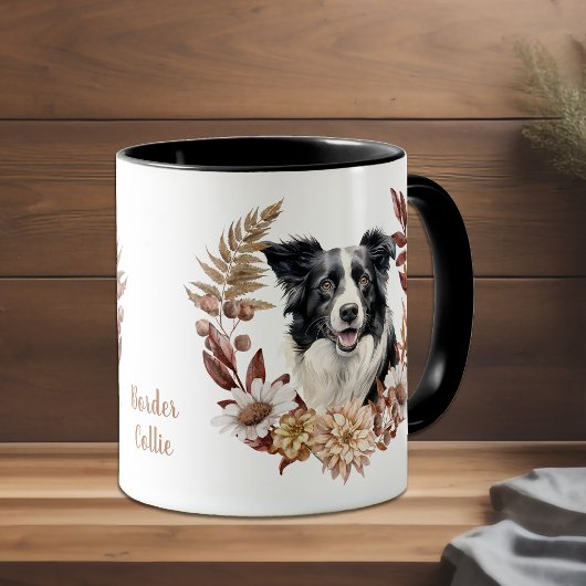 Mug Bordure noire blanche Collie Chien Verrerie d'auto